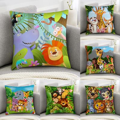 Cute Cartoon Zoo Animal Pillow Case Sofa Decorative Home Double-sided Print Plush Square Throw Pillow Covers Cushion Decor Cover