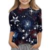 Print Tops For Youth Girls Round Neck 3/4 Sleeves T-Shirts Trendy Tops Outfit Tees Independence Day
