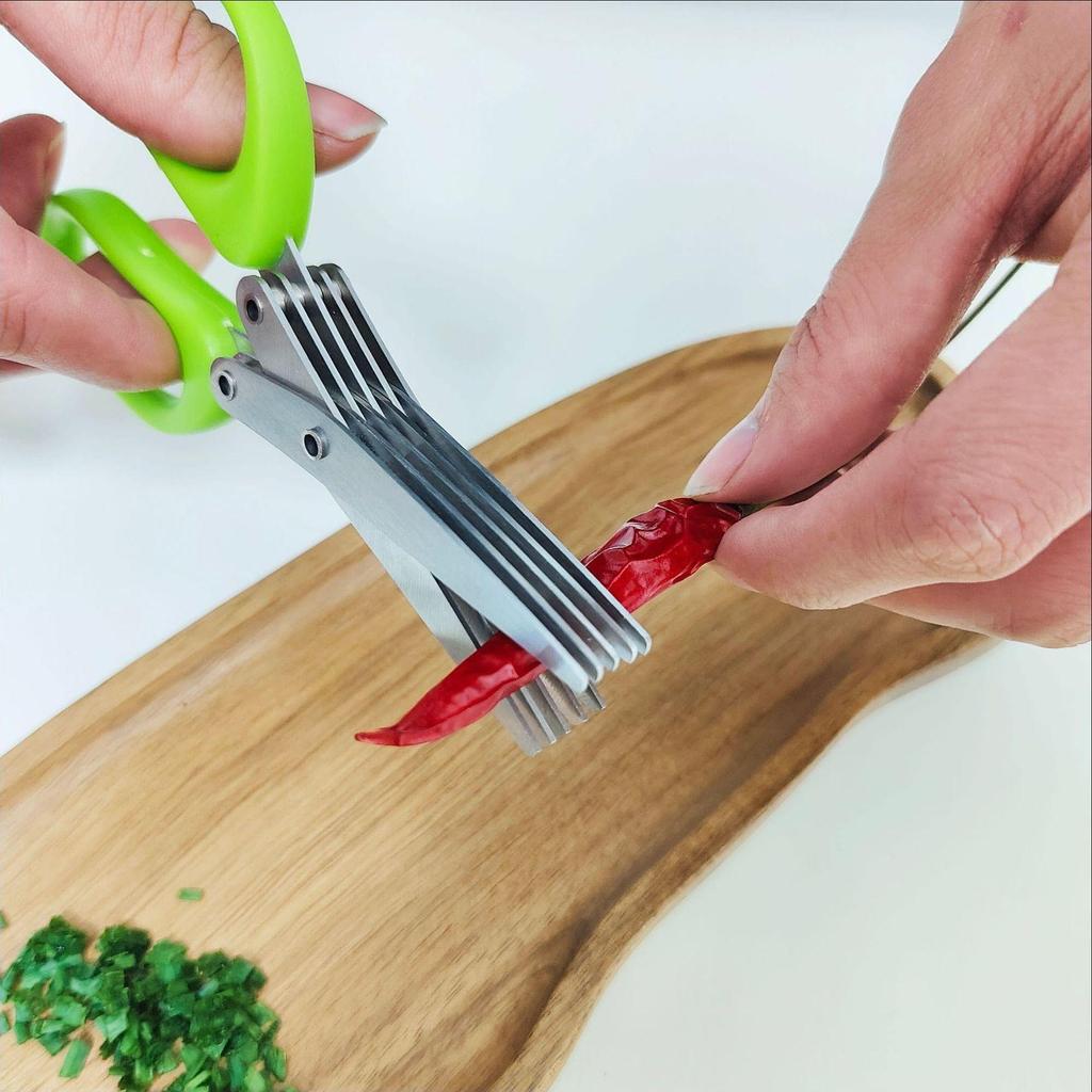 Five-Layer Herb Scissors: Multifunctional Kitchen Tool for Chopping Cilantro, Scallions, and Seaweed