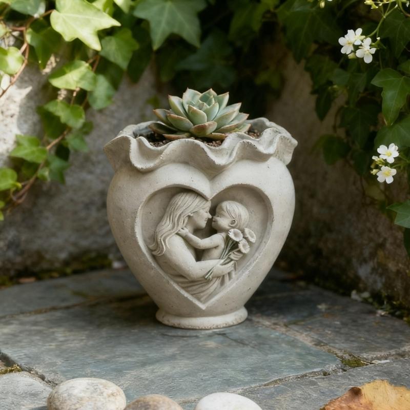 Heart Shaped Mother Daughter Silicone Planter Mould Crafting Tool For Casting Concrete Art And Home Decoration