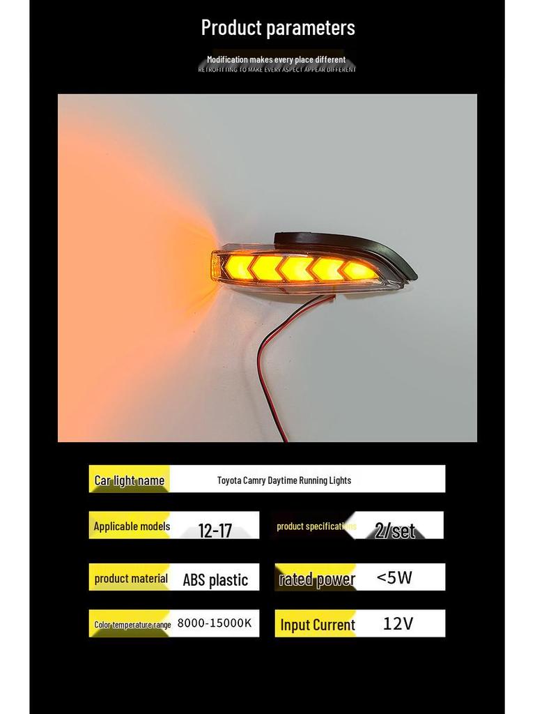 Passend für Toyota Camry 2012-2017: LED-Tagfahrlicht im Rückspiegel mit dynamischen Blinkern