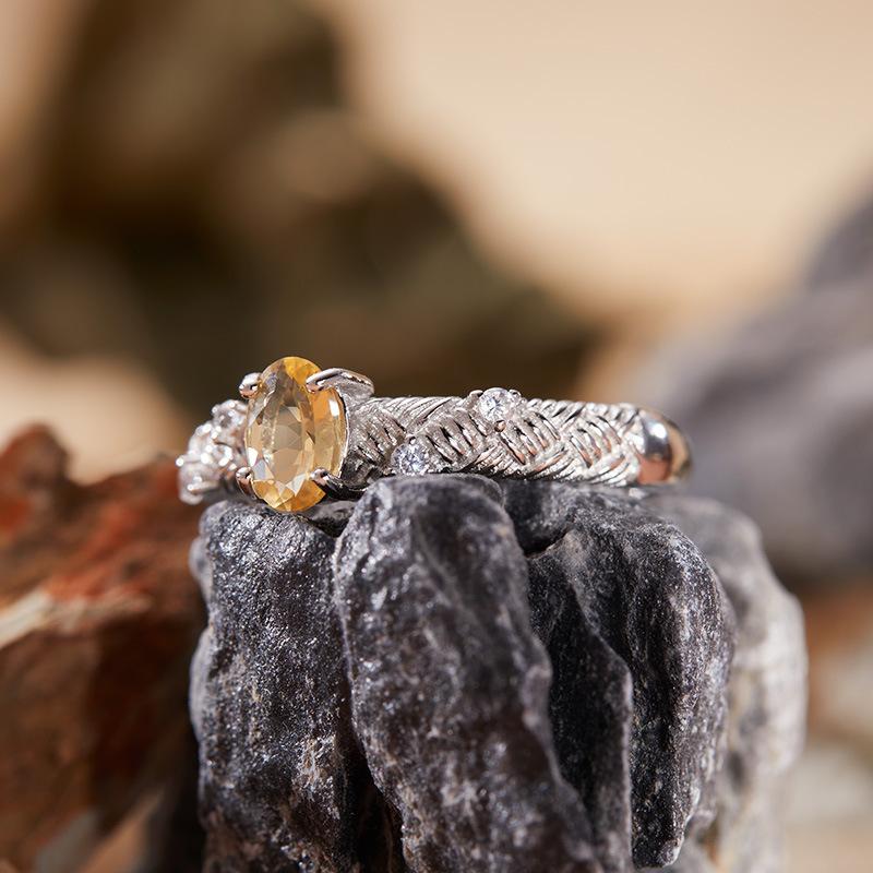 Simple S925 Sterling Silver Set With Natural Sapphire Topaz Tanzanian Diopside Colored Treasure Ring Female Index Finger Ring