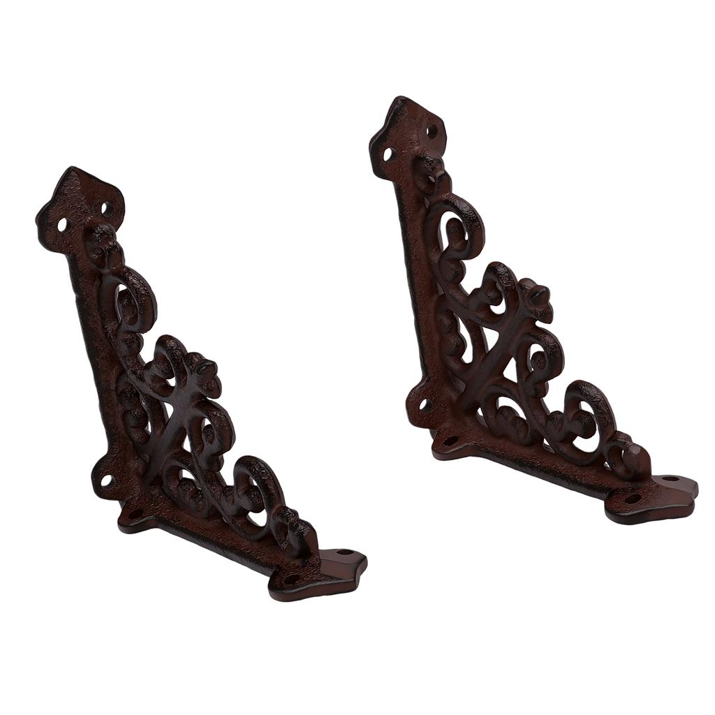2 Pack Decorative Shelf Brackets Right Angle Heavy Duty Metal Antique Shelf Brackets for DIY Floating Shelves Brown