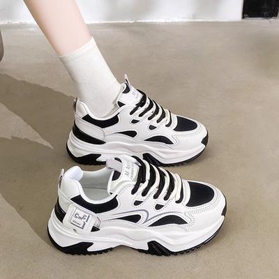 Small Man Heightening Leather Dad Shoes Women's Spring Casual Lightweight Thick Sole New Versatile Muffin Women's Shoes