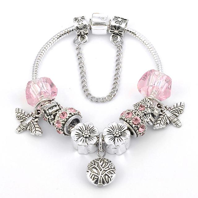 Avrupa Orijinal Kristal Charm Bilezik Çocuklar Kadınlar için Gümüş Kaplama Yılan Zincir Marka Bilezik Otantik Mücevher