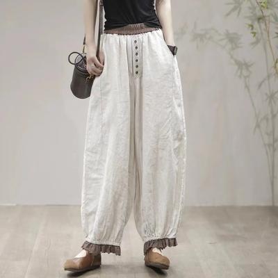 Women's Literary and Artistic Fashion Stitching Linen Carrot Pants All-match Western Style Lantern Casual Pants