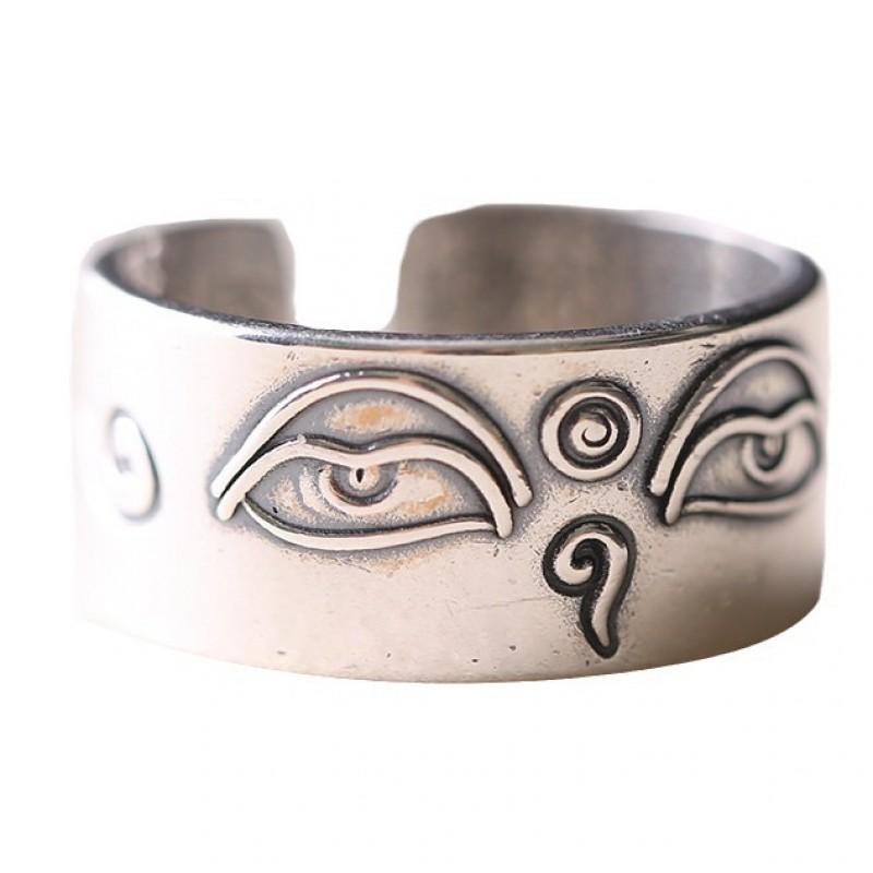 Horus Eye Ring Men Adjustable Wide Band Vintage Plated Copper Geometric Symbol Finger
