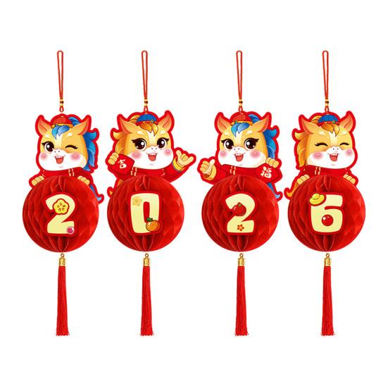 4 Pcs Chinese New Year Red Lucky Paper Honeycomb Hanging Lantern Decoration