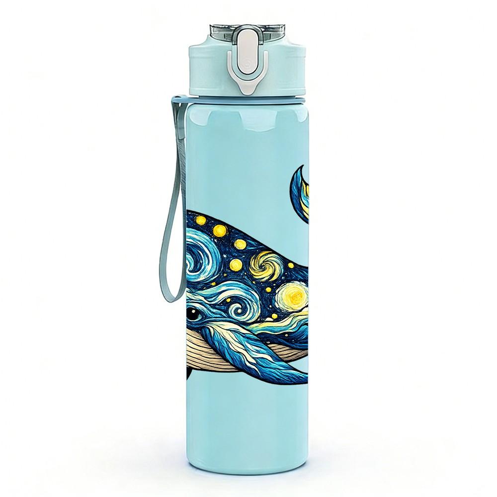1PC Colorful Pattern Whale Ocean Print 750ml Color Plastic Sports Water Bottle Leakproof Flip Straw Lid Suitable for Sports Office Home Use