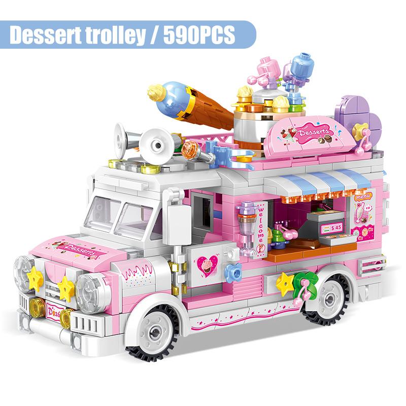 City Street View Ice Cream Car Food Shop Mini Building Blocks Camping Vehicle Friends Bricks DIY Toys for Children Girls