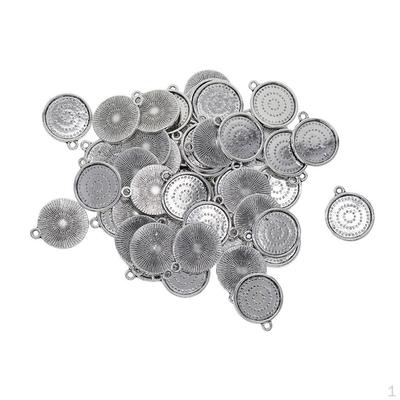 50 Lot Round Pendant Trays Bronze / Silver 18mm Diameter Cabochon Settings for Jewelry