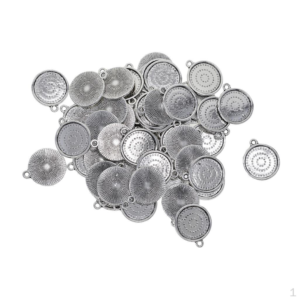 50 Lot Round Pendant Trays Bronze / Silver 18mm Diameter Cabochon Settings for Jewelry 24x21cm_50pcs 18mm Tibetan Silver
