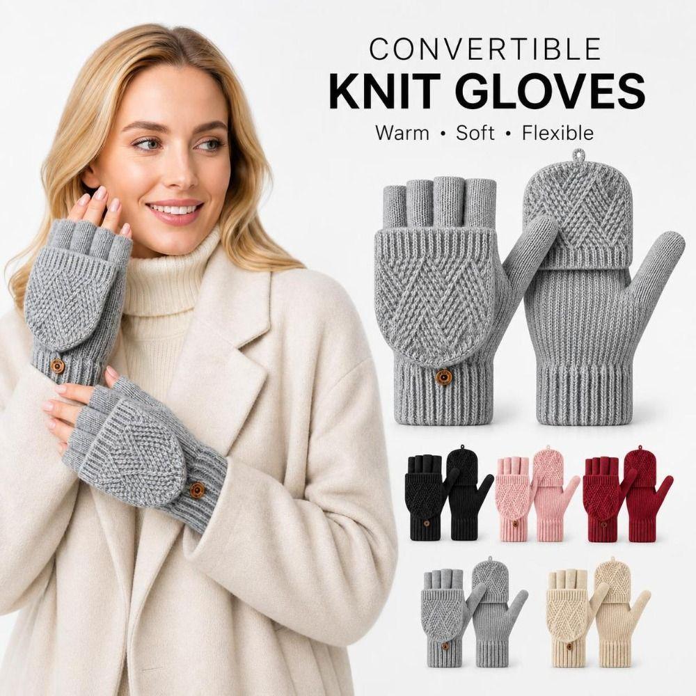 Thick Winter Knitted Gloves Keep Warm Touchscreen Gloves Fashion Fingerless Flip Gloves Outdoor