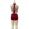 European & American Sexy Low-Cut Halter Backless Top with High-Waisted Ultra-Short Pants Two-Piece Set for Women.