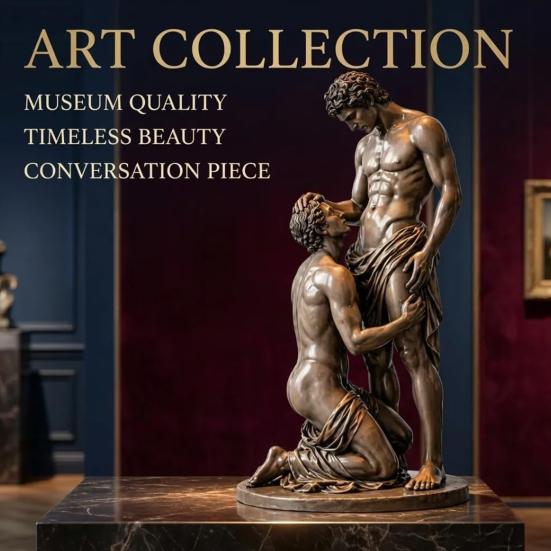 Statue Ornament, Mythology Collectible Bookshelf Vintage Ornament with Distressed Bronze Texture Wrinkled Clothing Pattern for Home Living Room