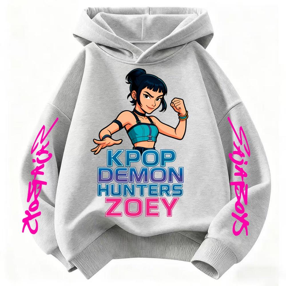 Rumi Cute KPop Demon Hunter Cartoon Girls Hooded Sweatshirt Warm Children's Wave Fashion Casual Tops Black Pink Clothing