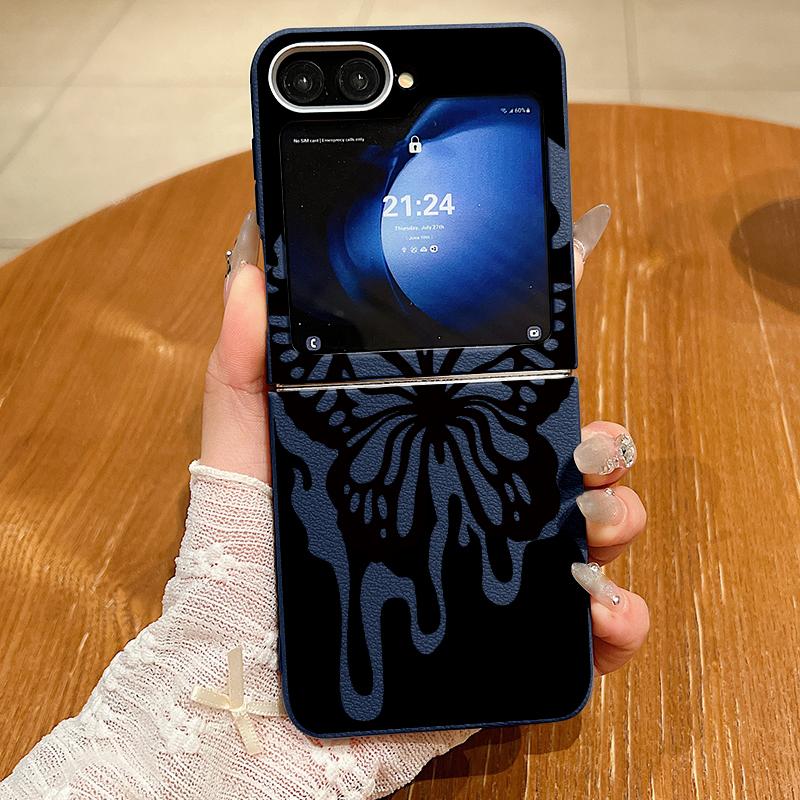 Butterfly Print Leather Texture TPU Magnetic Case For Magsafe For Samsung Galaxy Z Flip 6 5 4 3 Flip4 Flip5 Flip6 Folding Cover