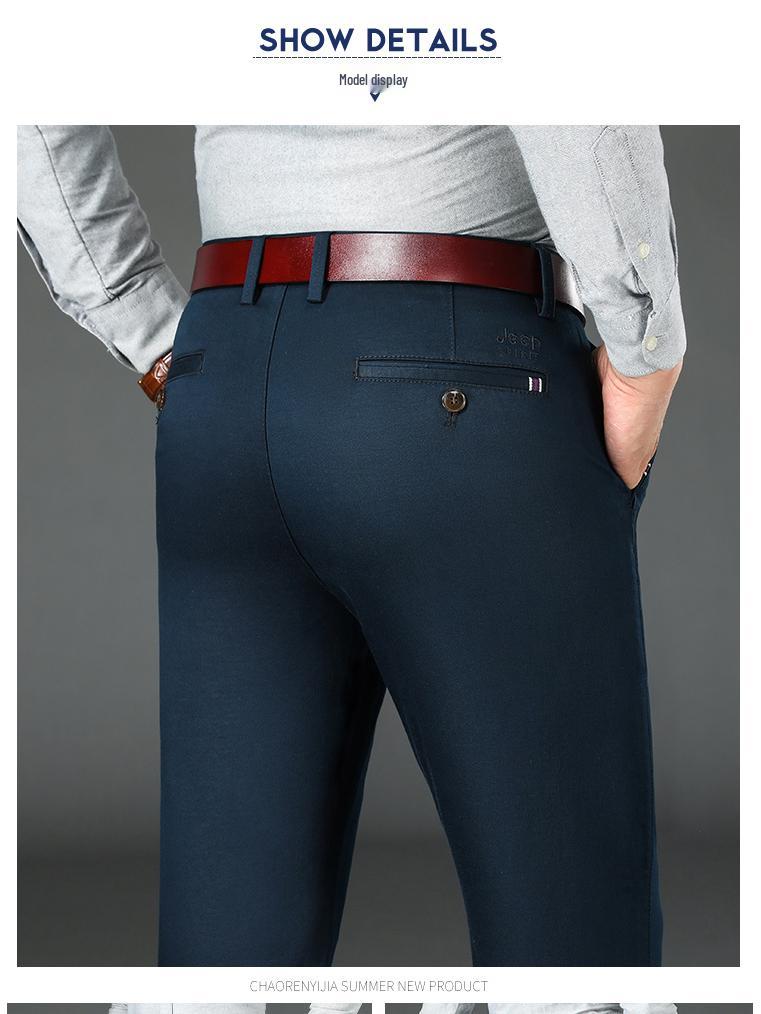 Men's Autumn/Winter Casual Gray Stretch Cotton Pants, Straight-Leg, Loose-Fit, Mid-Rise, Solid Color, Durable, Military Green J856A.