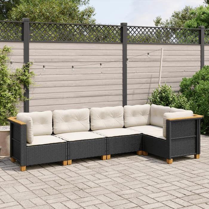 VidaXL Salon de jardin 5 pcs avec coussins noir résine tressée 3261809