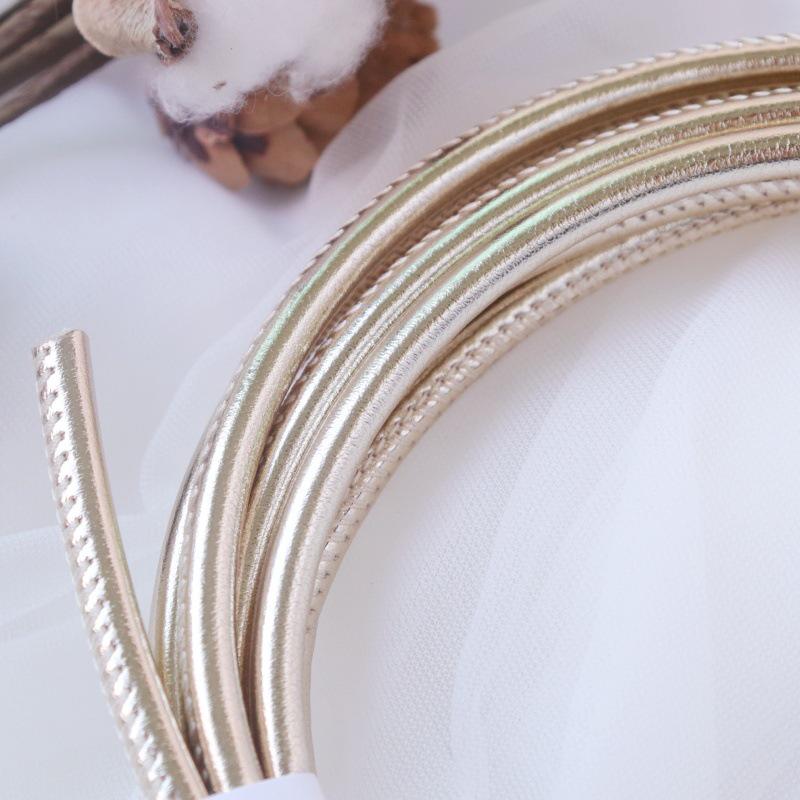 PU Leather Round Handle Strap with Lock Edge Stitching - DIY Traction Weaving Ornament E18