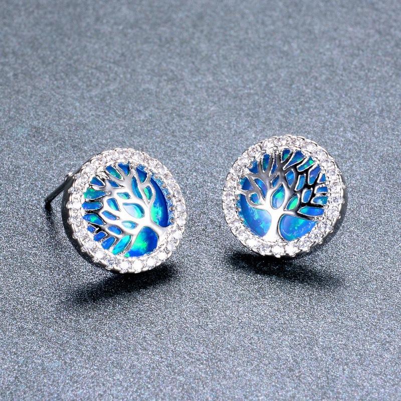 Opal Earrings Tree of Life Stud Earrings Personality Earrings Ladies Luxury Earrings