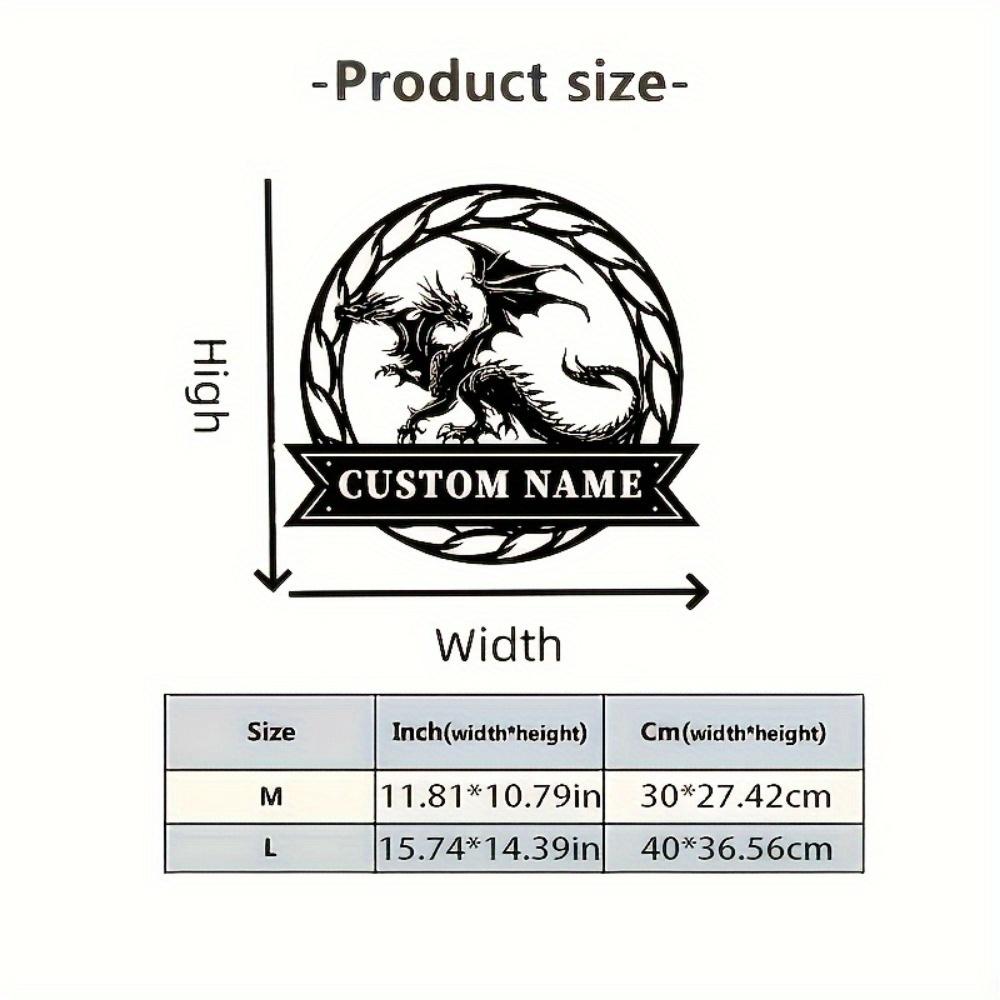 Dragon Metal Wall Art Customizable Matte Tin Sign Hanging Home Decor 30cm