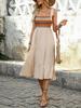 Women Casual Color Block Off Shoulder Embroidered Midi A Line Sleeveless Dress