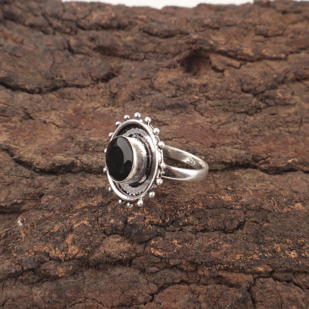 Round Black Onyx Gemstone Statement Eternity Friend Gift Ring Sterling Silver RR-49-19
