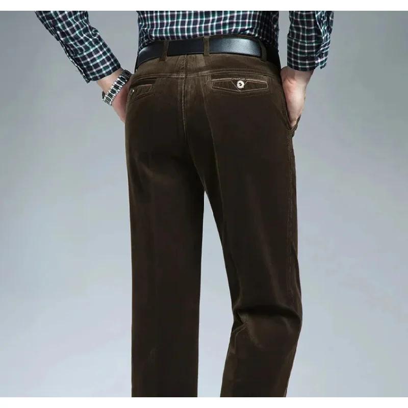 Autumn Padded Middle - Aged Men's Casual Trousers Striped Loose Pants for Men Corduroy Trousers