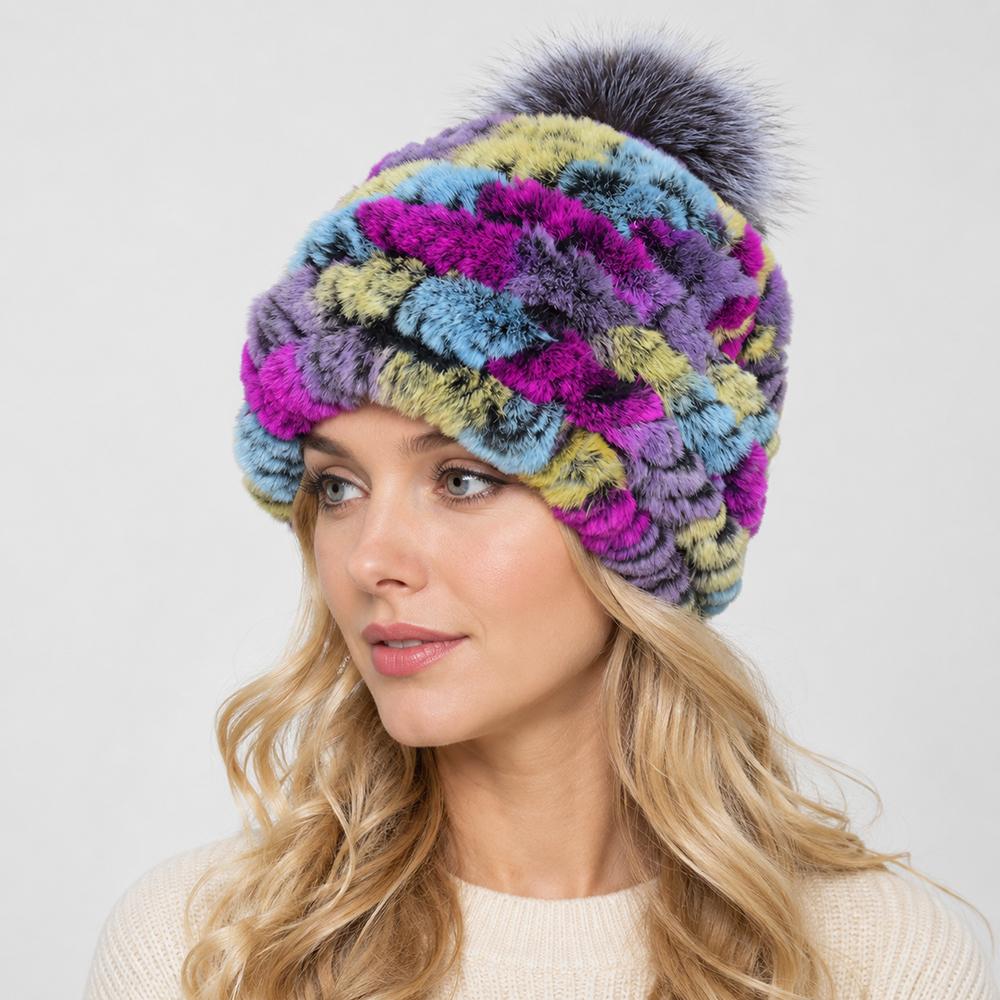 New Luxury Knitted Real Genuine Fox Fur Hats Women Beanies Solid Rex Rabbit Fur Caps Winter Lady Party Fashion Fur Hat Skullies