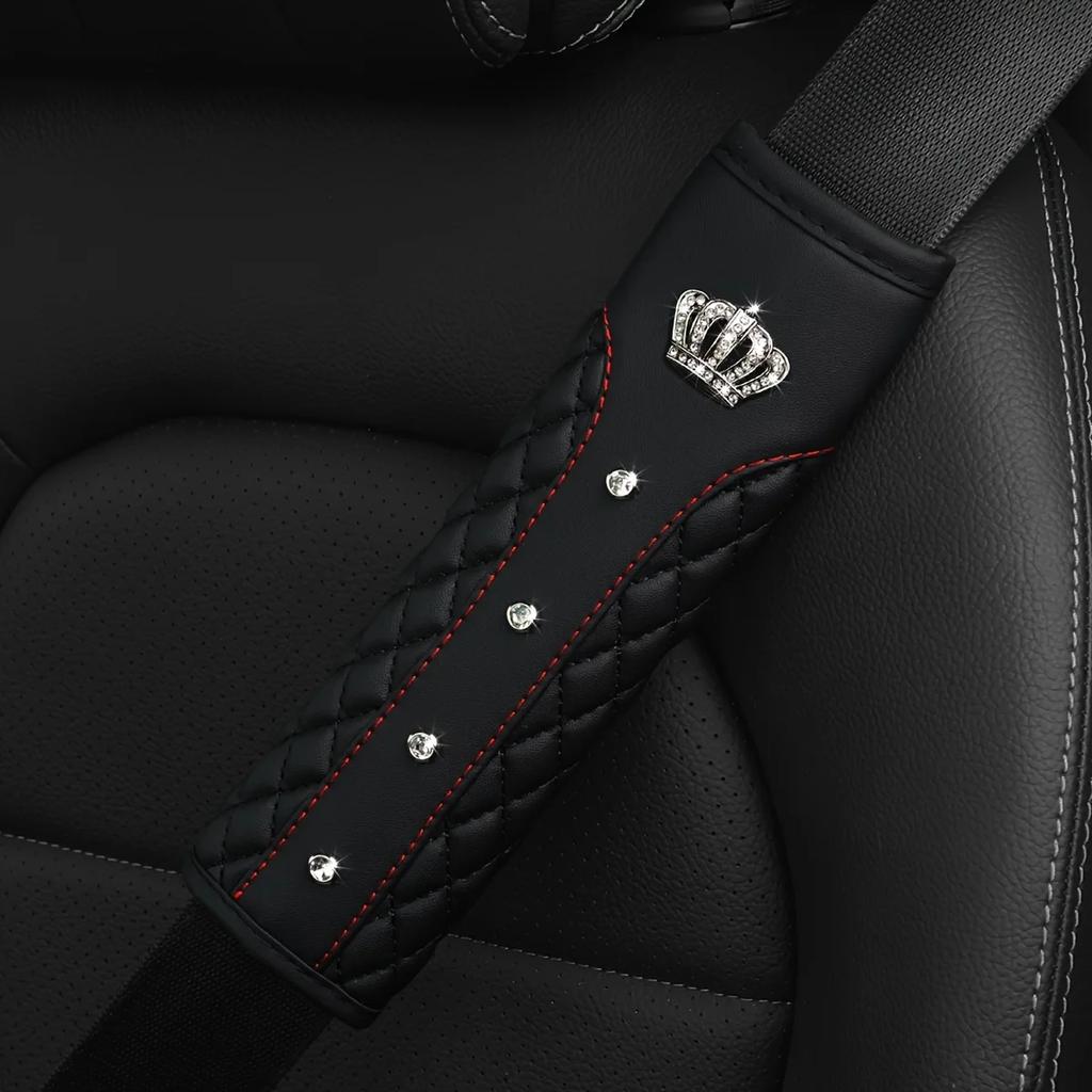 1PC Car seat belt shoulder protector with advanced texture and diamond inlaid crown seat belt protector universal