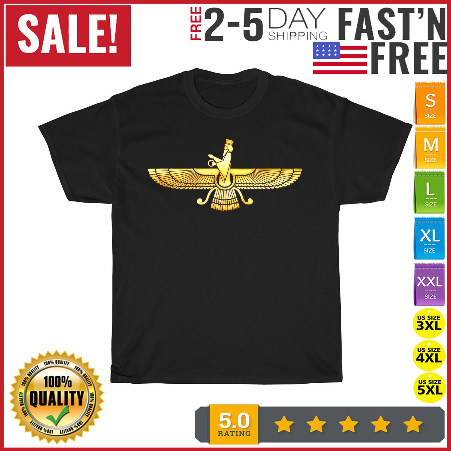 Faravahar, Symbol of Higher Spirit, Zarathustra, Zoroastrian T Shirt Mens Womens Tees Top Men Women 2XL
