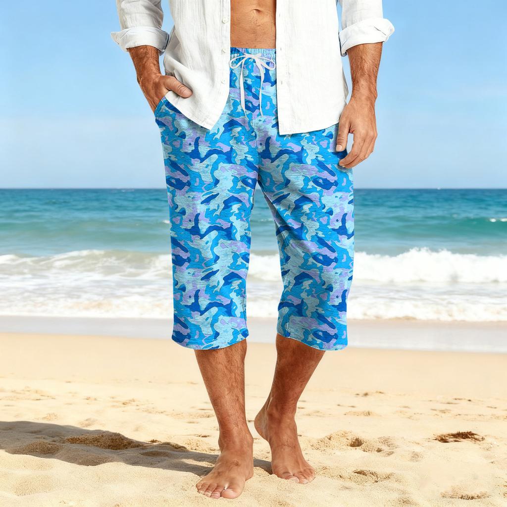 Men's Casual Drawstring Cropped Shorts