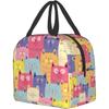 Colorful Cute Cat Printed Lunch Bags For Women Portable Cooler Tote Bag Large Reusable Insulated Lunch Box For Travel Work