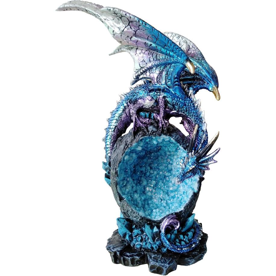 JORAE Dragon Statue On Sparkling Faux Crystal Cave Light Up Color Changing LED Collectible Dragon Figurine Home Décor (Blue), 8.5" H
