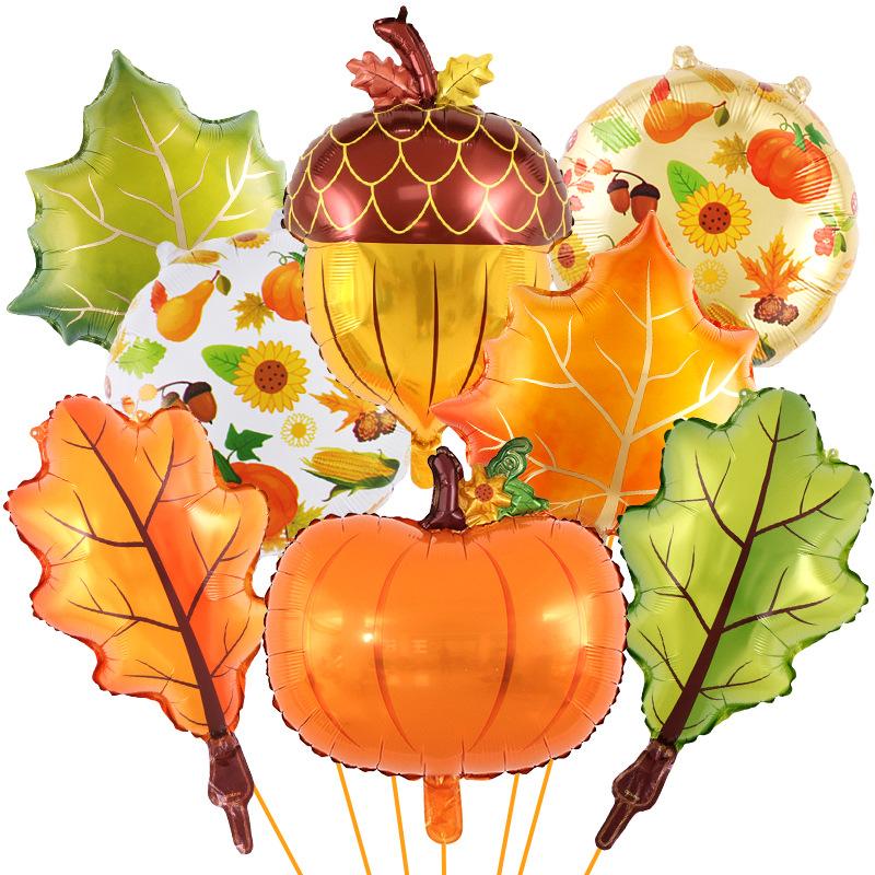 Celebrate the Harvest Thanksgiving Balloon Set Pumpkin Maple Leaf Pine Cones Aluminum Film Balloon Birthday Party Decoration Props