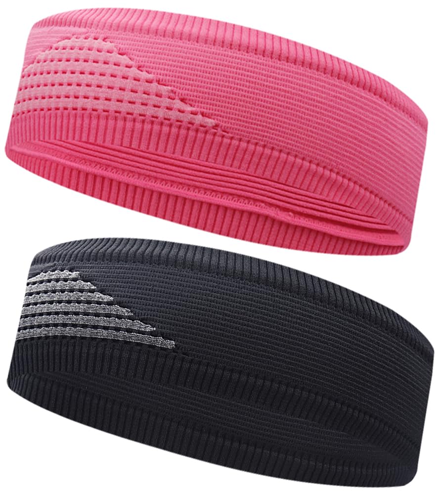 7cm Stays in Comfortable for Rose Red Black Men's Headband, Sweat-Proof, Place, Sports, Soccer, Baseball, Basketball, Yoga, Breathable, Absorbent,