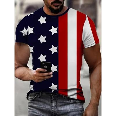 T-shirts d'été à col rond et imprimé 3D drapeau américain, à la mode et décontractés à manches courtes pour hommes