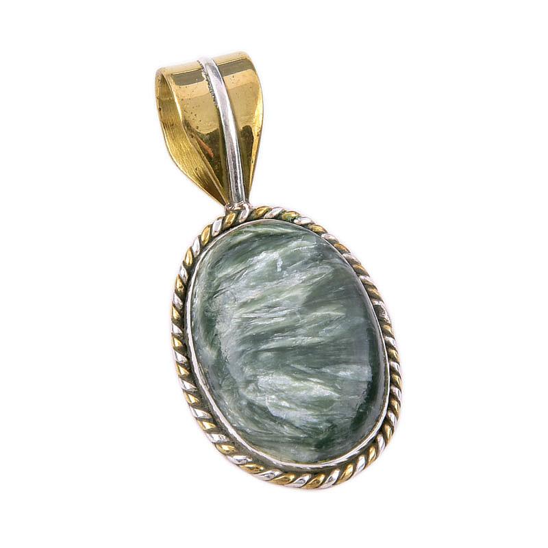 Natural Seraphinite 925 Solid Sterling Silver Jewelry TwoTone Pendant 1.50" F5e51