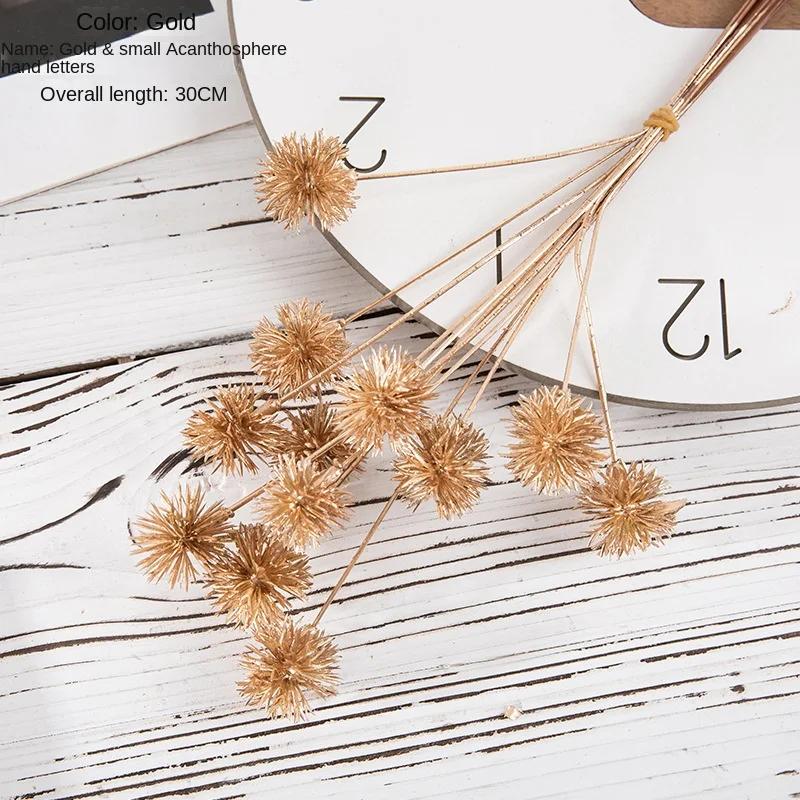 6pcs/set Artificial Flower Gold Christmas Flower New Year Flower Spray Gold Accessories Home Decoration Christmas Fake Flowers