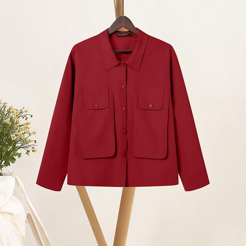 

Жіноча повсякденна блуза з відкладним коміром ZANZEA з довгим рукавом 2XL вина червоного кольору