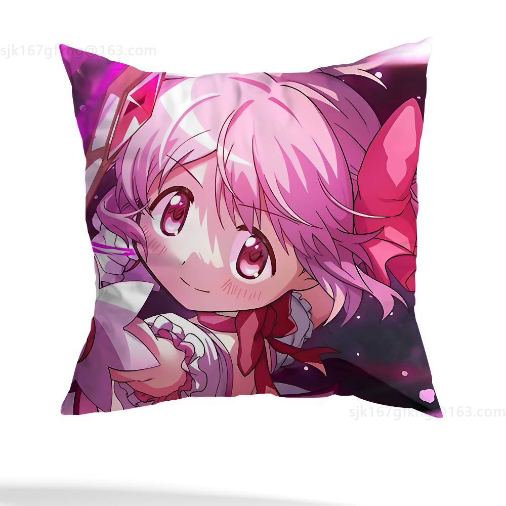 Puella Magi Madoka Magica Kissenbezug Milbenabweisender Kissenbezug Unsichtbarer Reißverschluss Seidig kurzer Plüsch Sofakissenbezug