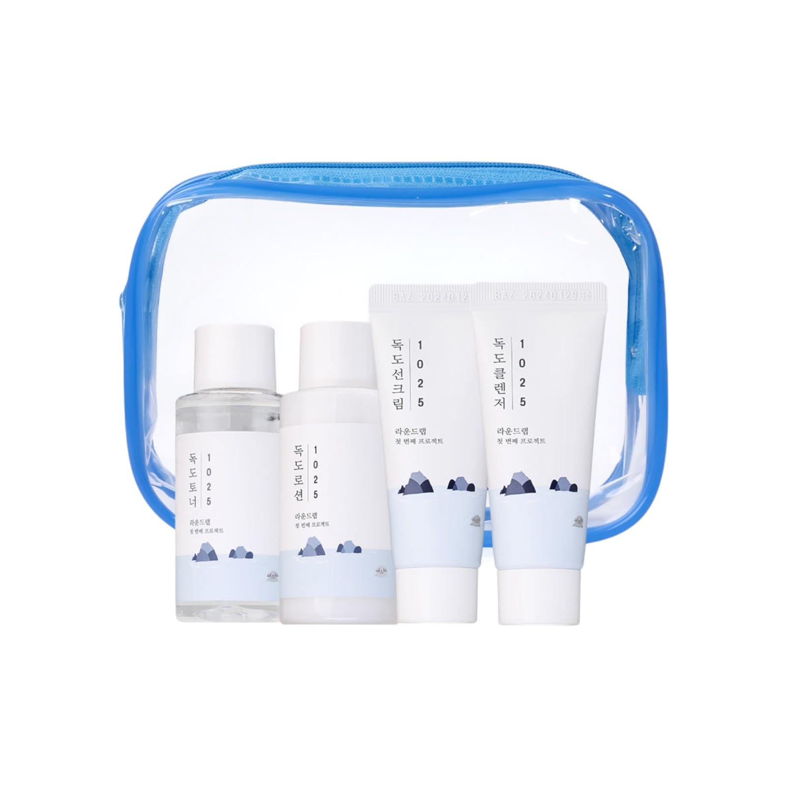 Round Lab 1025 Dokdo Travel Routine Trial Kit Hydrating Skincare Set with Pouch