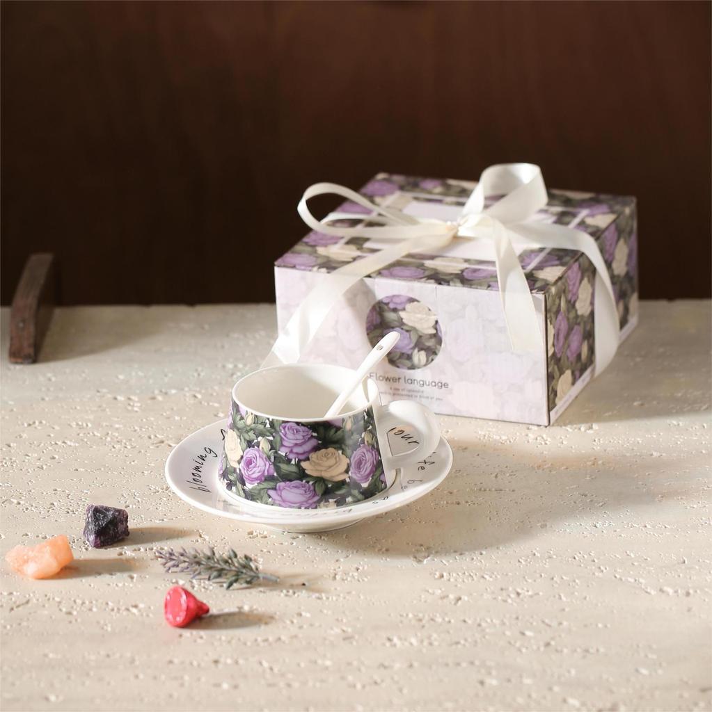 Souvenir-Geschenke Iris Keramiktasse Untertasse Paar Geburtstag Kaffeetasse Nachmittagstee-Tasse