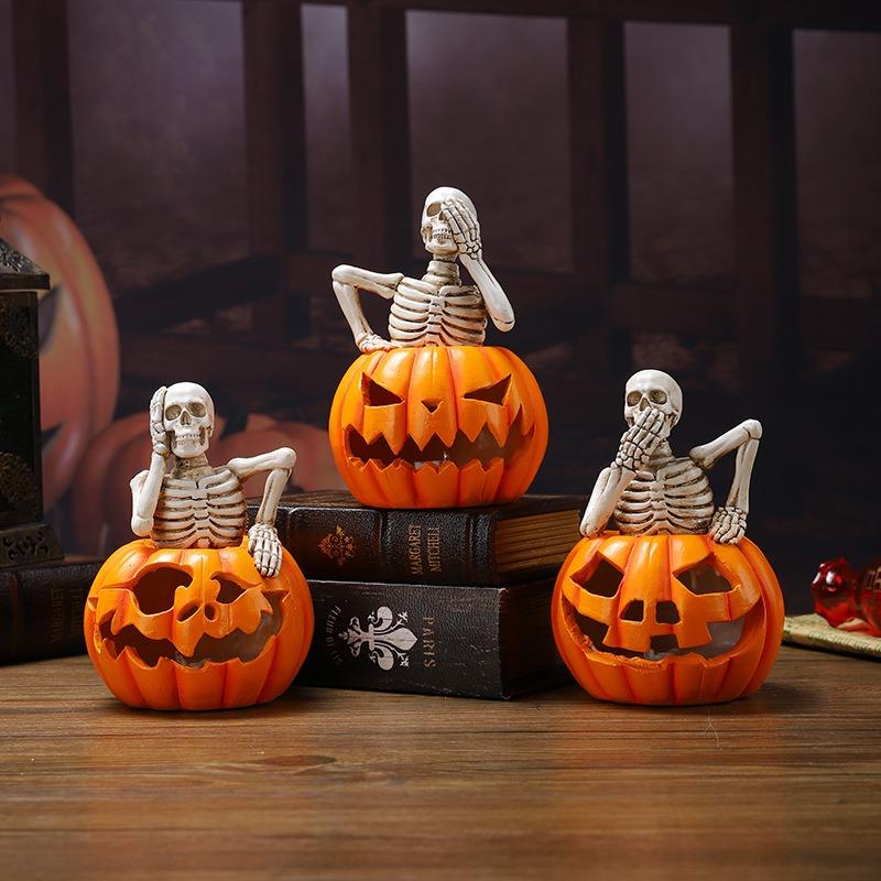 Creative Halloween Jack-o-lanterns Ornament Party Funny Atmosphere Decoration Props Ghost Festival Skull Resin Crafts