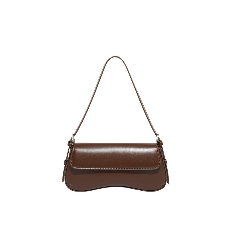 VIA ROMA Patentleren Onderarmtas Zomerdesign Baguette Tas Hand- en Schoudertas Flapdeksel Niche Retro Tas koffie