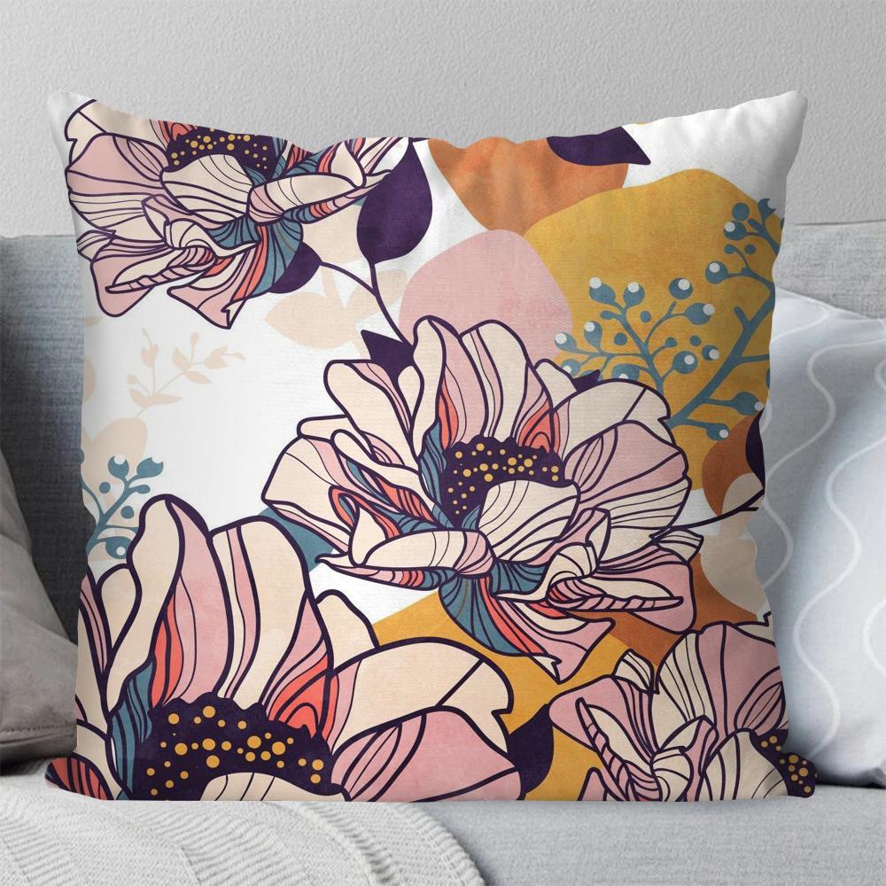 Colorful Flowers Pillow Case Square Pillow Bedroom Sofa Leisure Comfort Cushion Car Living Room Home Decoration 40X40