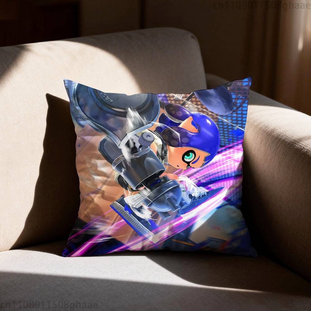 Splatoon Anime Pillow Case Antidustmite Pillowcase Invisible zipper silky short plush Sofa cushion cover