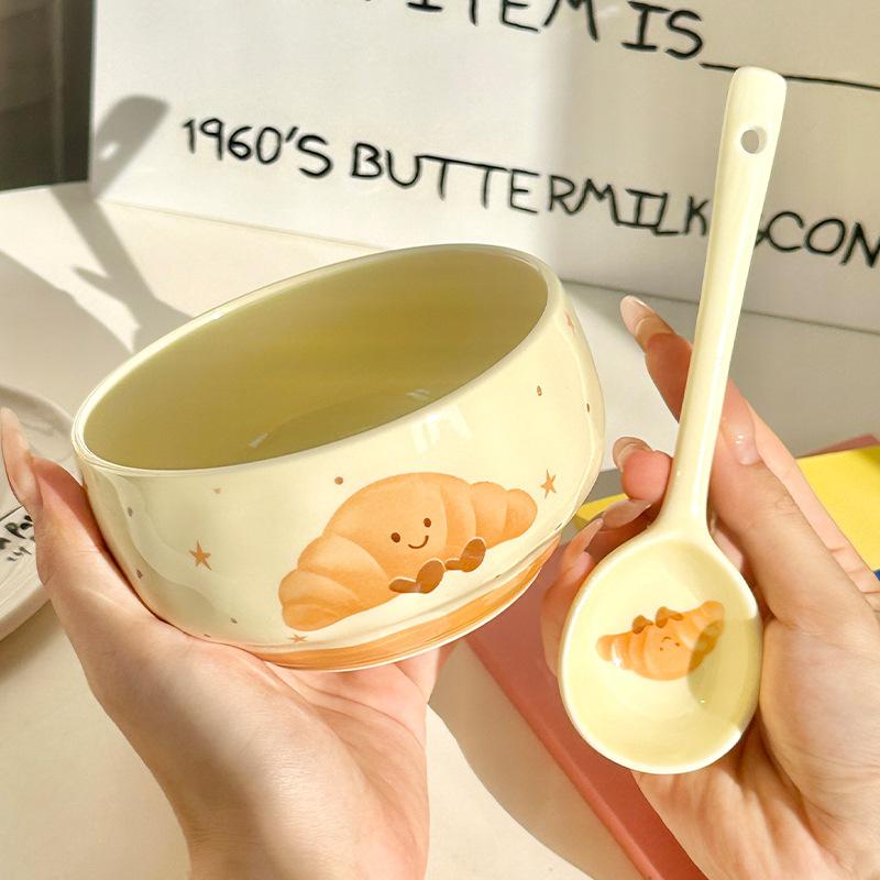 Ins Cute Ceramic Rice Bowl High Value Fruit Dessert Bowl Tableware Set Gift Box Housewarming Gift