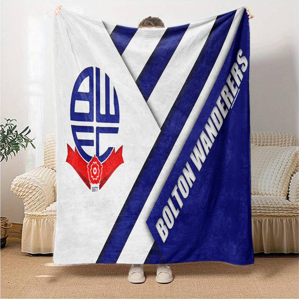 Bolton Wanderers Crest Design Flannel Blanket, Soft Polyester, Modern Design, All-Season for Camping, Travel, Gifts for Holidays or Birthdays